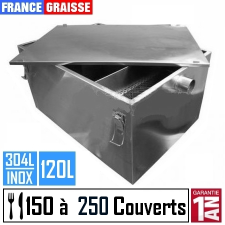 bac a graisse restaurant sous plonge en inox de 150 à 400 couverts jour - 120L